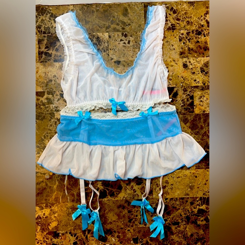 Seven Til Midnight S/M White Blue Lingerie Sleepwear Set